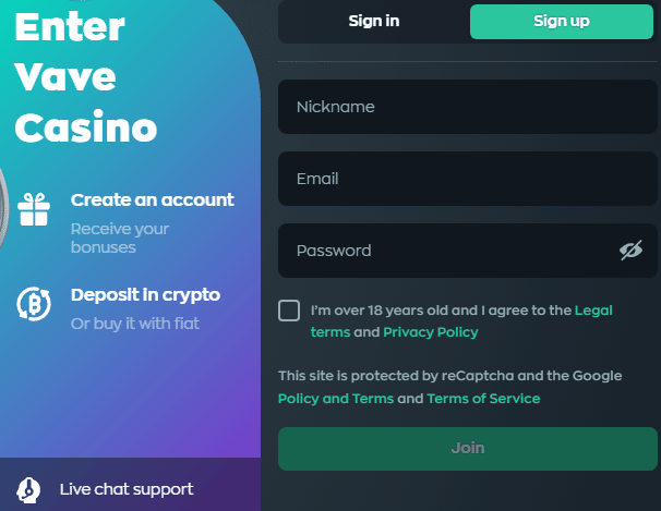 Vave Account Sign Up Process